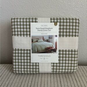 NWT Full/Queen Mini Gingham Duvet and Sham Set Moss Green - Threshold